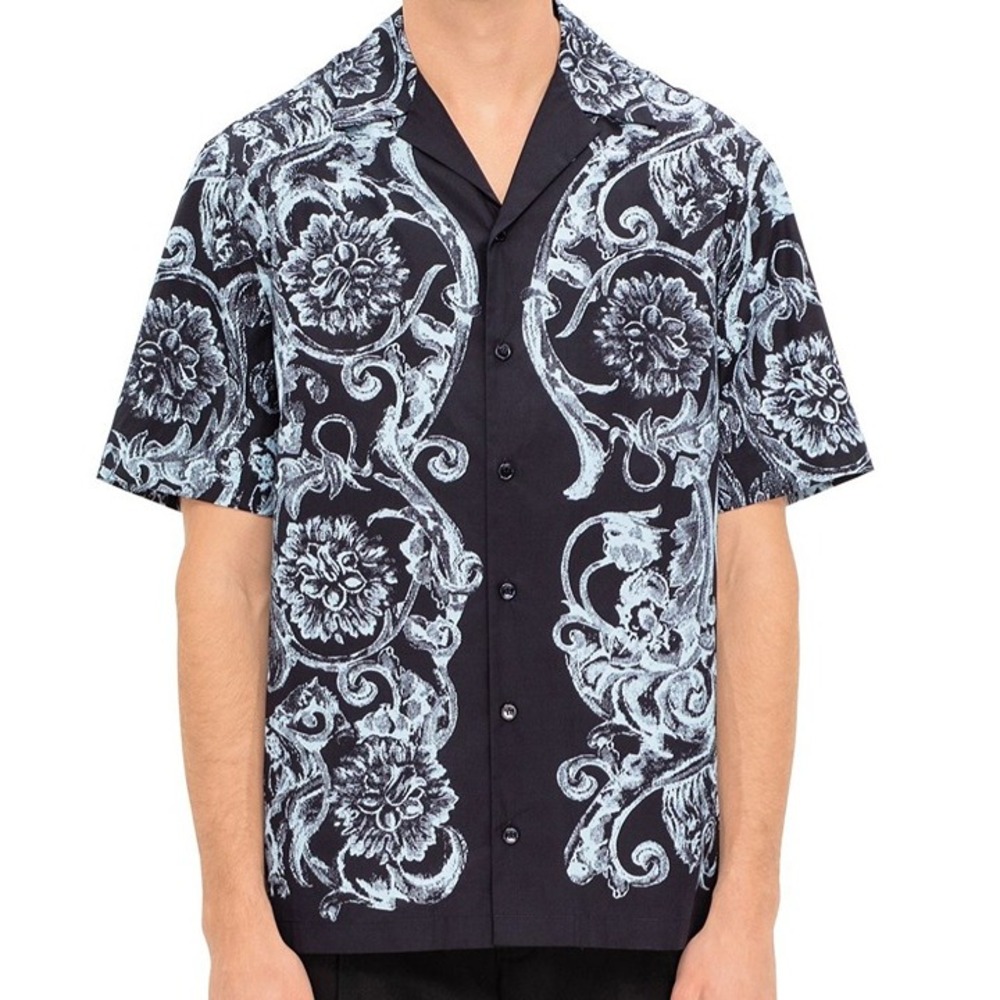 Versace INFORMAL SHIRT‎ BAROQUE MINT PRINT POPLIN FABRIC, sz IT 48